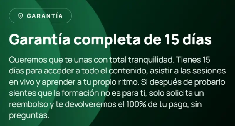 Garantía de 15 días anunciada por Élite del Trading