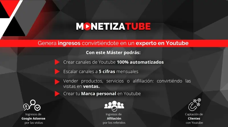 Promesas del máster Monetizatube sobre canales de YouTube automatizados