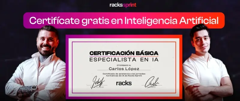 Material promocional de Racks Sprint sobre certificación básica en inteligencia artificial