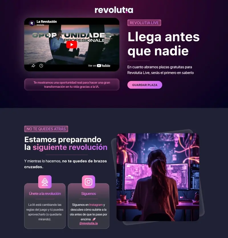 Página de espera de Revolutia Live para nuevas plazas del programa
